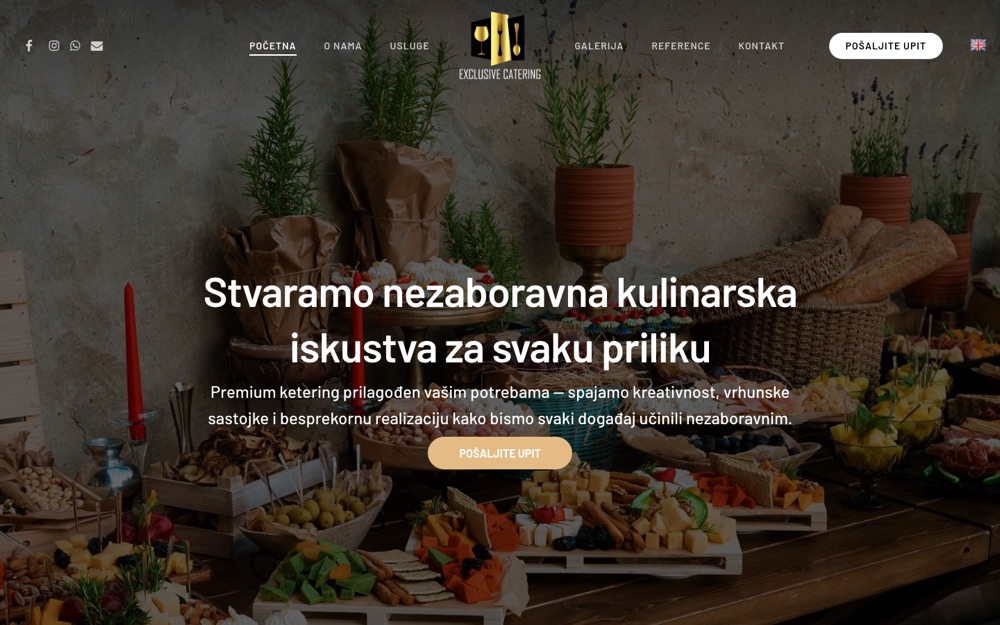 Exclusive Catering homepage with a catering table